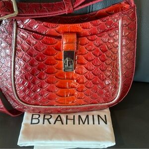 Brahmin Shimmering Red Embossed Shoulder Bag